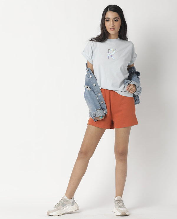Rareism Women Rad Blue Cotton Fabric Regular Fit Half Sleeves Graphic Print Crew Neck T-Shirt