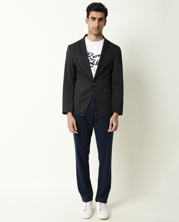 Rare Rabbit Men's Glaze Black Plain Lightweight Blazer/Jacket