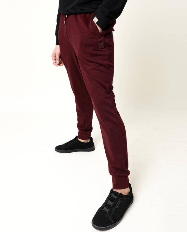 Rare Rabbit Men's Titan Maroon Cotton Polyester Fabric Relaxed Fit Mid Rise Track Pant