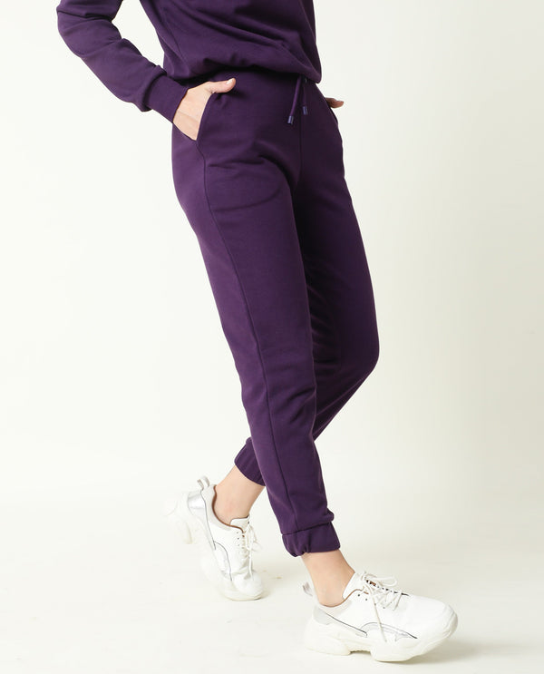 Rareism Women Lois Purple Track Pant Cotton Fabric Drawstring Closure Solid