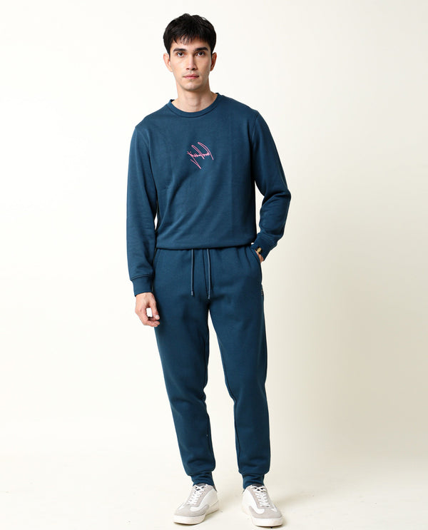 Rare Rabbit Mens Neos Petrol Cotton Polyester Fabric Crew Neck Full Sleeves Regular Fit Sweatshirt