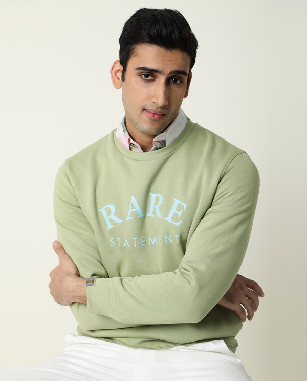 Rare Rabbit Men's Raven Pastel Green Cotton Polyester Fabric Full Sleeves Graphic Print Knit Sweatshirt
