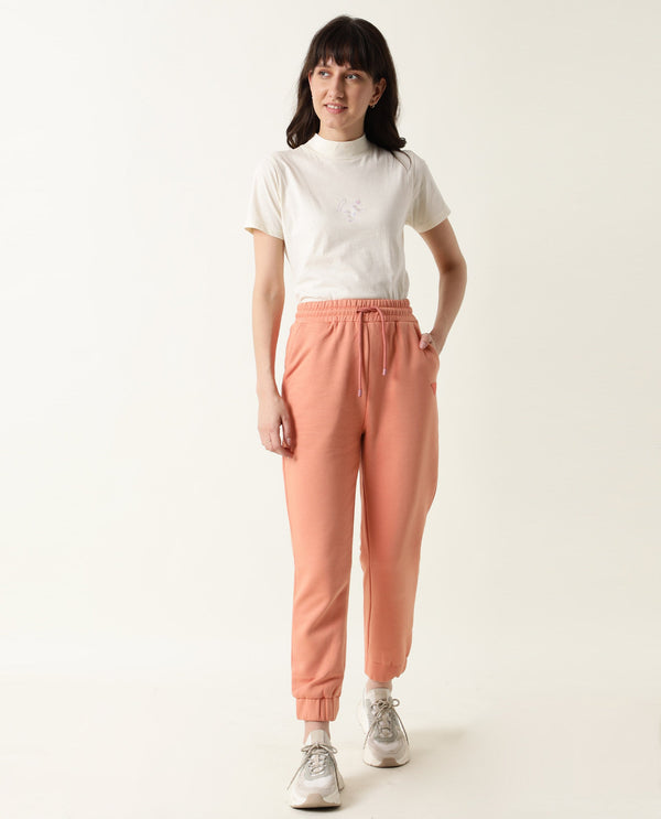 Rareism Women Neo-1 Orange Poly Cotton Fabric Tailored Fit Solid Mid Rise Ankle Length Track Pant