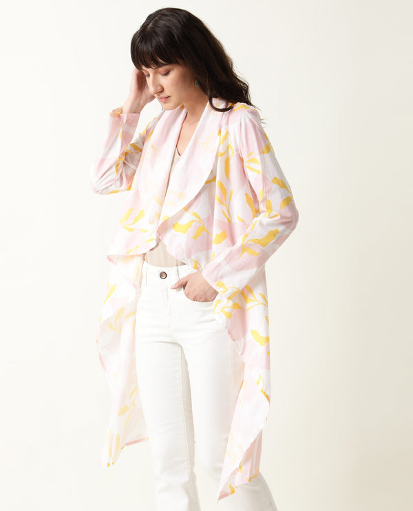Rareism Women Noki Pink  Regular Fit Knee Length Floral Print Collarless Outer Wear