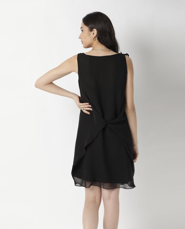 Rareism Womens Saabo Black Dress Polyester Fabric Regular Fit Sleeveless Round Neck