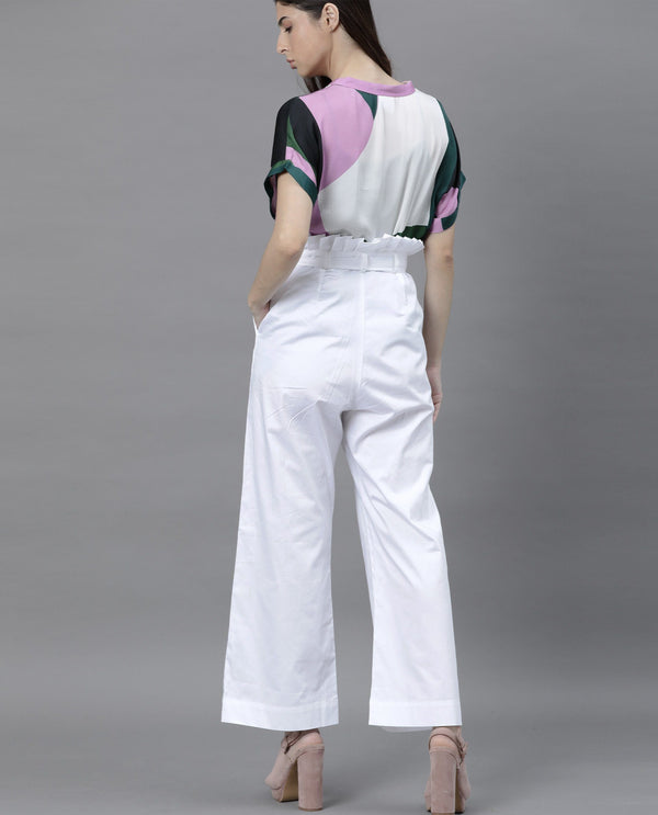 Rareism Women Poy White Trousers Solid