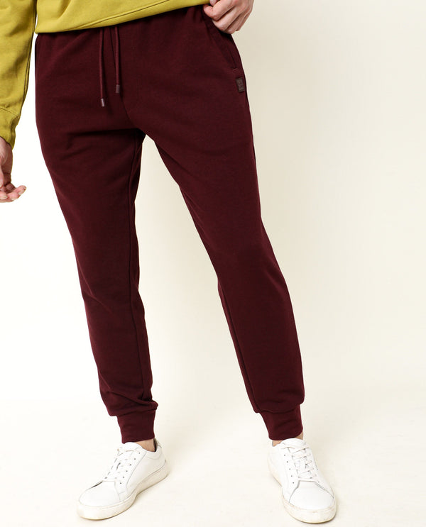 Rare Rabbit Men's Titan Maroon Cotton Polyester Fabric Relaxed Fit Mid Rise Track Pant