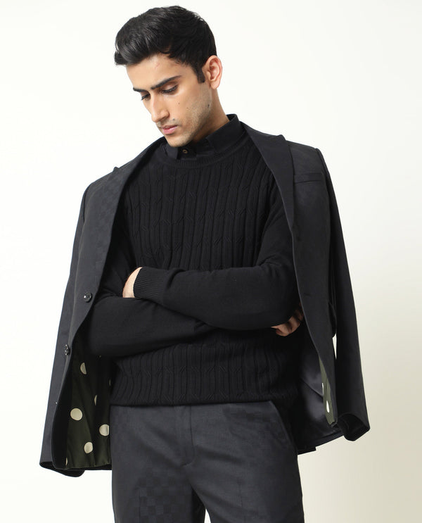 RARE RABBIT MEN'S CABLE BLACK SWEATER COTTON FABRIC FULL SLEEVES