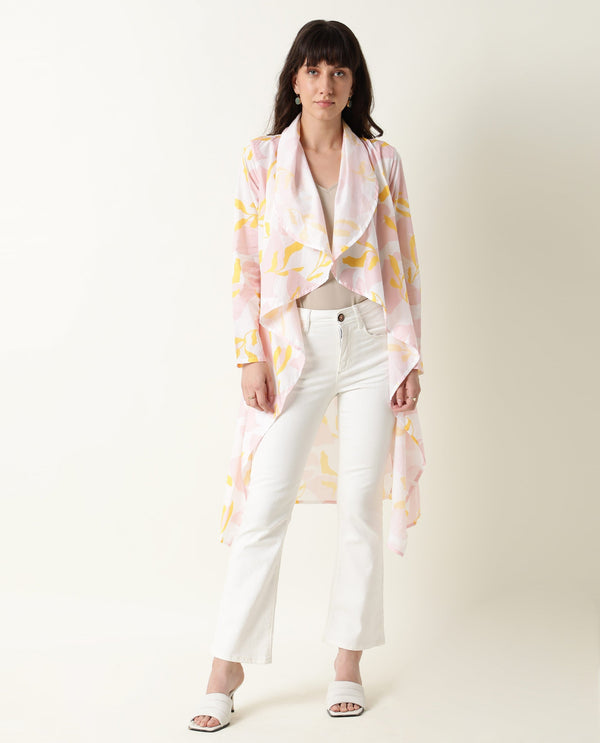 Rareism Women Noki Pink  Regular Fit Knee Length Floral Print Collarless Outer Wear