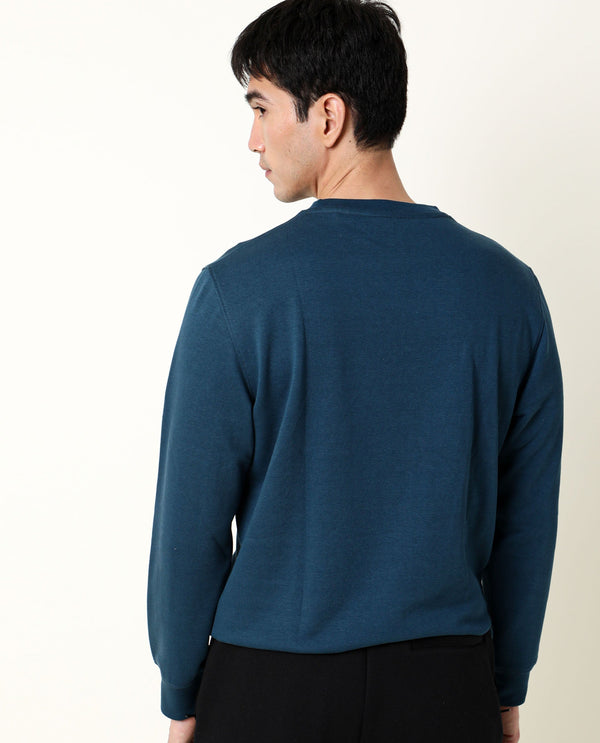 Rare Rabbit Mens Neos Petrol Cotton Polyester Fabric Crew Neck Full Sleeves Regular Fit Sweatshirt