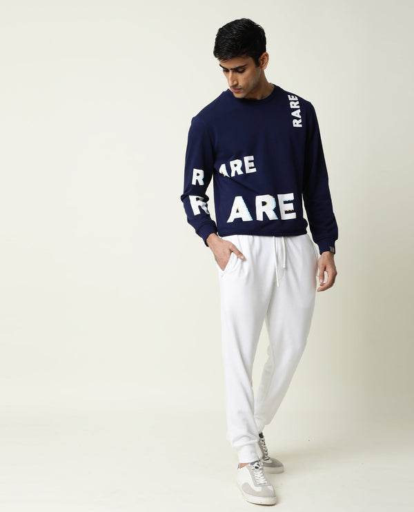 Rare Rabbit Men's Clovis Navy Cotton Polyester Fabric Full Sleeves Graphic Statement Print Sweatshirt
