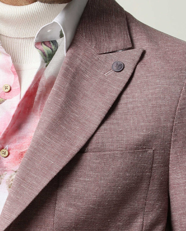 Rare Rabbit Men's Dexit Primary Maroon Polyester Viscose Fabric Peak Lapel Single Breasted Tailored Fit Textured Blazer