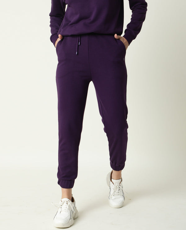 Rareism Women Lois Purple Track Pant Cotton Fabric Drawstring Closure Solid