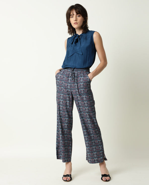 Rareism Womens Mac Petrol Top Viscose Fabric  Sleeveless Tie Up