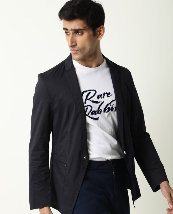 Rare Rabbit Men's Glaze Black Plain Lightweight Blazer/Jacket