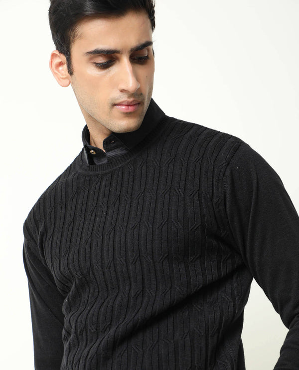 RARE RABBIT MEN'S CABLE BLACK SWEATER COTTON FABRIC FULL SLEEVES