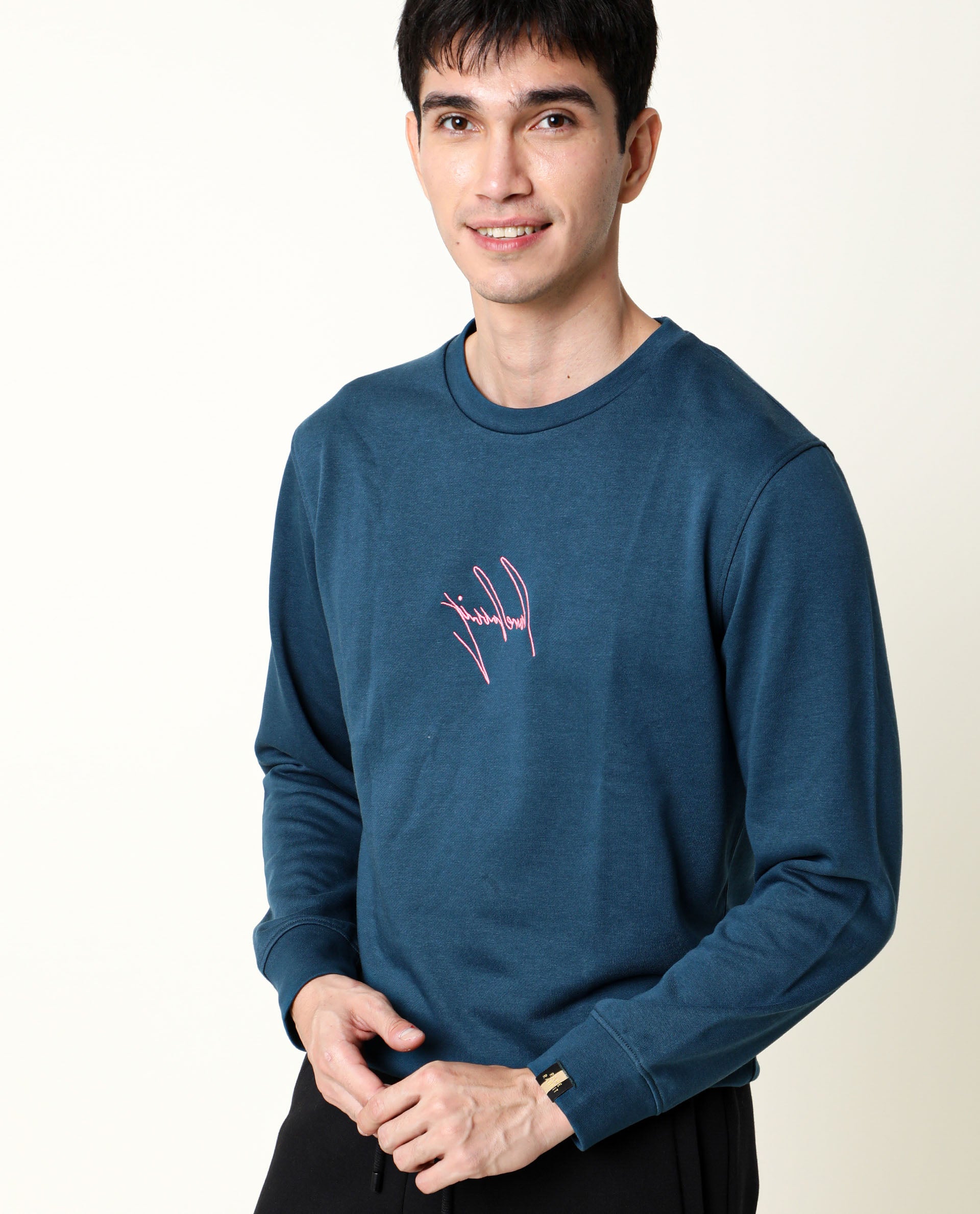 Rare Rabbit Mens Neos Petrol Cotton Polyester Fabric Crew Neck Full Sleeves Regular Fit Sweatshirt