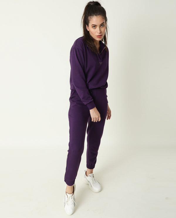 Rareism Women Lois Purple Track Pant Cotton Fabric Drawstring Closure Solid
