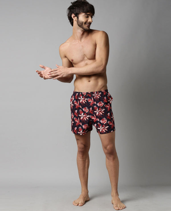 RARE RABBIT MEN'S LUKE NAVY BOXERS PRINTED MID RISE