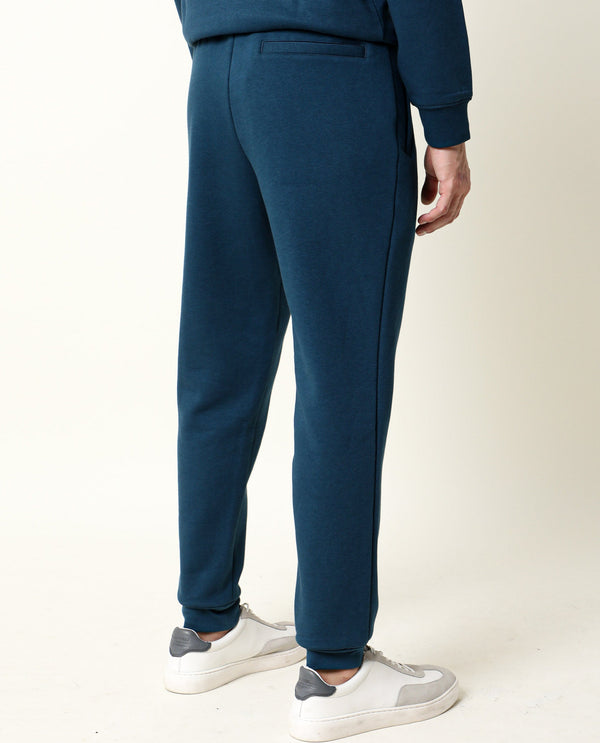 Rare Rabbit Men's Chase Petrol Cotton Polyester Fabric Relaxed Fit Mid Rise Track Pant