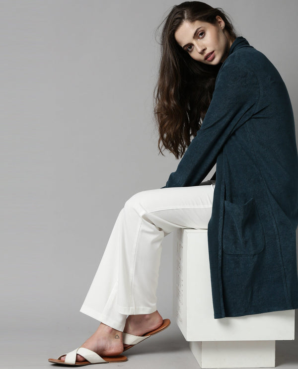 Rareism Women Sesh Blue Overlayer Knit Fabric Solid