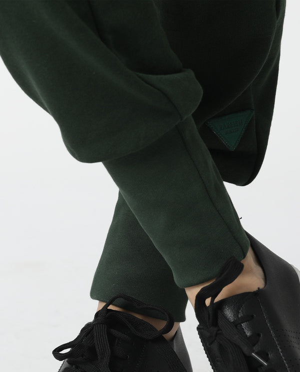 Rareism Women Simp Green Poly Cotton Fabric Tailored Fit Solid Mid Rise Ankle Length Track Pant