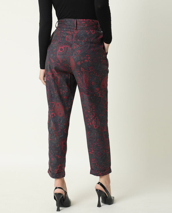 Rareism Women Croma Pink Trousers Cotton Fabric Printed