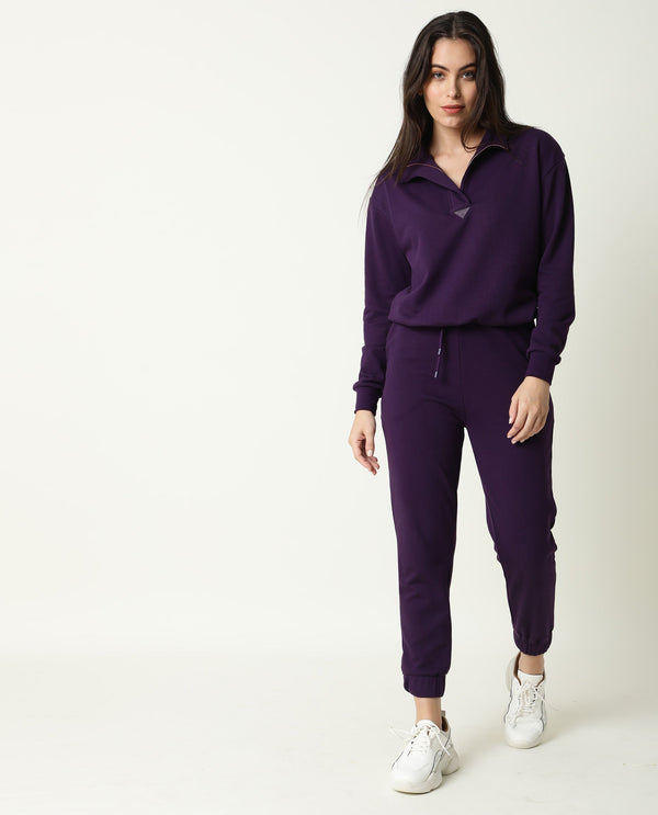 Rareism Women Lois Purple Track Pant Cotton Fabric Drawstring Closure Solid