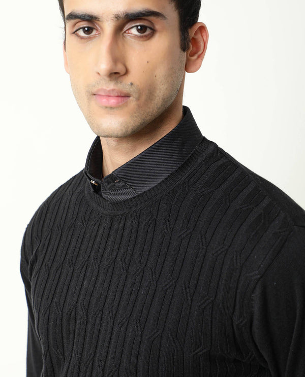 RARE RABBIT MEN'S CABLE BLACK SWEATER COTTON FABRIC FULL SLEEVES