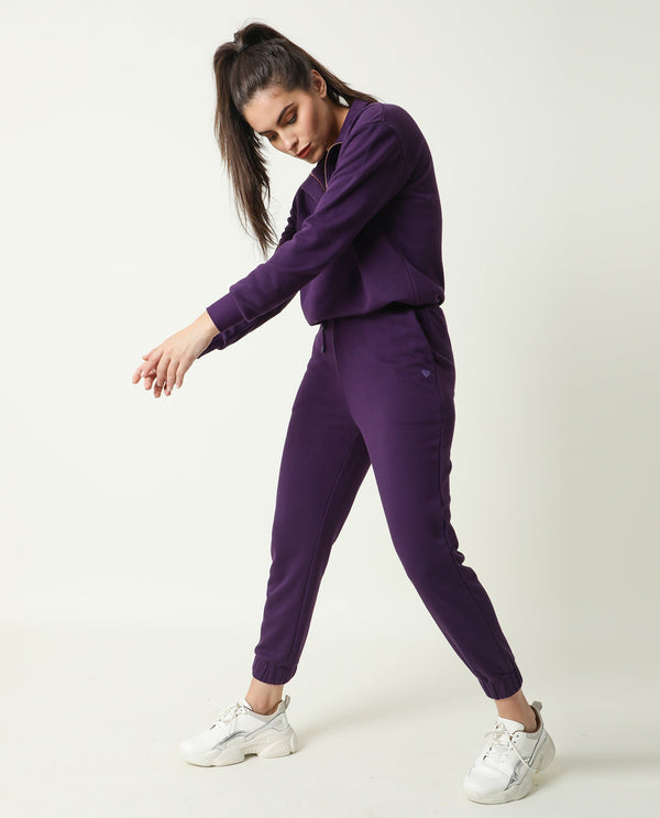 Rareism Women Lois Purple Track Pant Cotton Fabric Drawstring Closure Solid