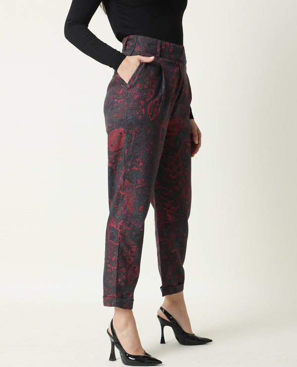 Rareism Women Croma Pink Trousers Cotton Fabric Printed
