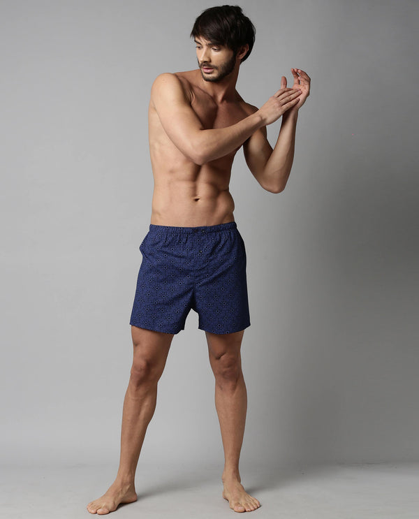 RARE RABBIT MEN'S NIGHT BLUE BOXERS PRINTED MID RISE
