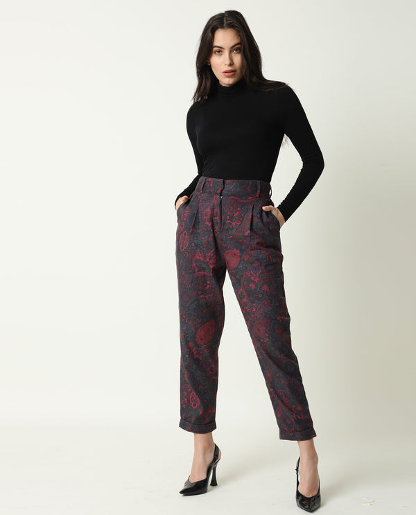 Rareism Women Croma Pink Trousers Cotton Fabric Printed