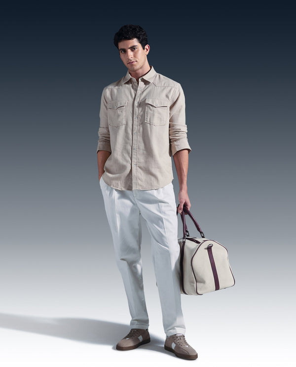 Rare Rabbit Men's Leni White Cotton Blend Fabric Baggy Fit Plain Trouser