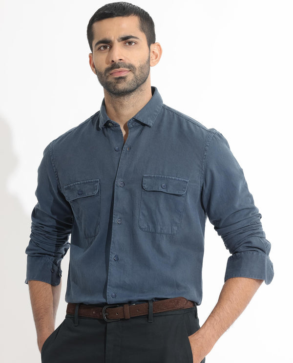 Rare Rabbit Men's Lipton Dusky Navy Cotton Fabric Full Sleeves Twill Shirt