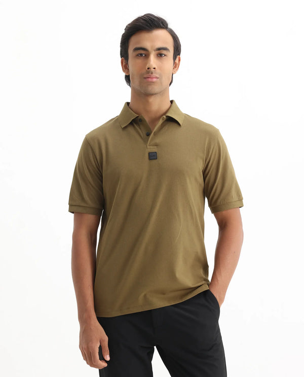 Rare Rabbit Men Mabe Light Green Short Sleeve Regular Collar Silicone Badge Branding Flat Knit Plain Polo