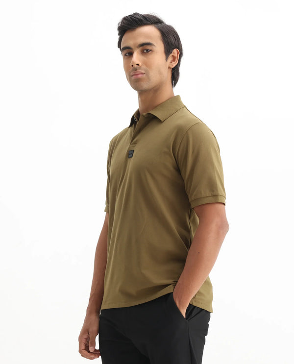 Rare Rabbit Men Mabe Light Green Short Sleeve Regular Collar Silicone Badge Branding Flat Knit Plain Polo