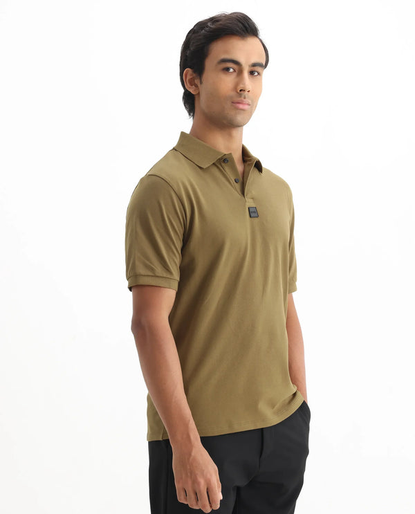Rare Rabbit Men Mabe Light Green Short Sleeve Regular Collar Silicone Badge Branding Flat Knit Plain Polo