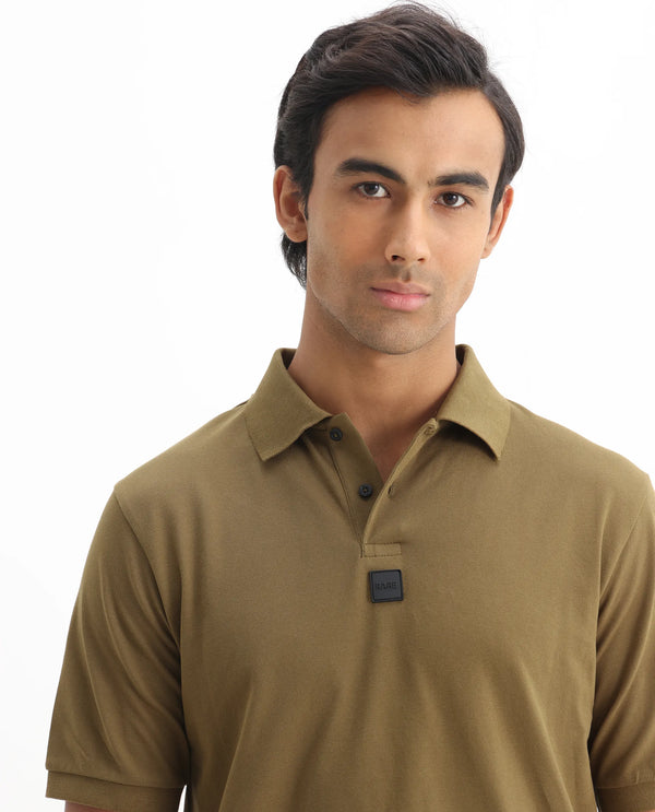 Rare Rabbit Men Mabe Light Green Short Sleeve Regular Collar Silicone Badge Branding Flat Knit Plain Polo