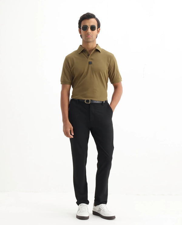 Rare Rabbit Men Mabe Light Green Short Sleeve Regular Collar Silicone Badge Branding Flat Knit Plain Polo