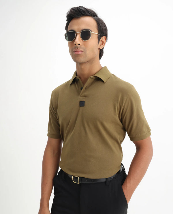 Rare Rabbit Men Mabe Light Green Short Sleeve Regular Collar Silicone Badge Branding Flat Knit Plain Polo