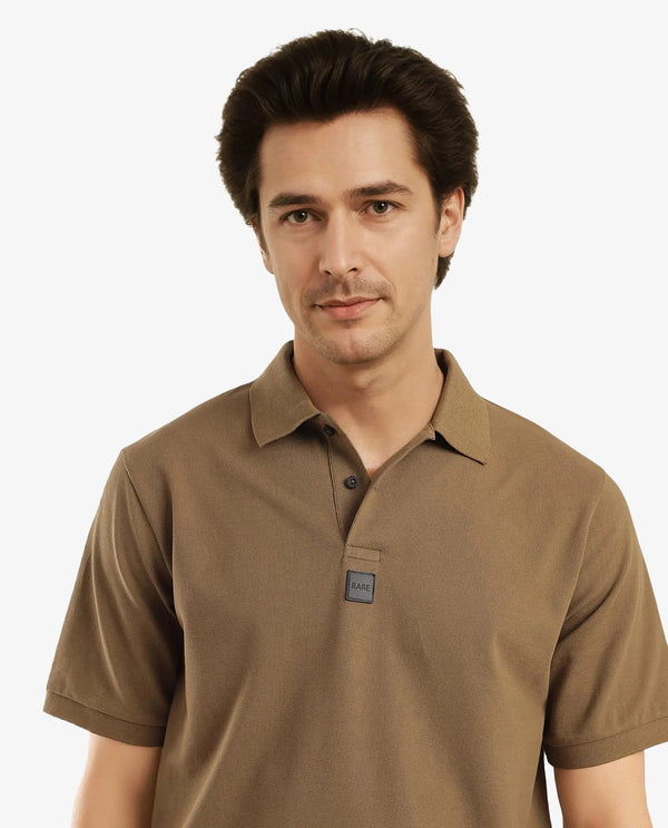 Rare Rabbit Men Mabe Light Green Short Sleeve Regular Collar Silicone Badge Branding Flat Knit Plain Polo