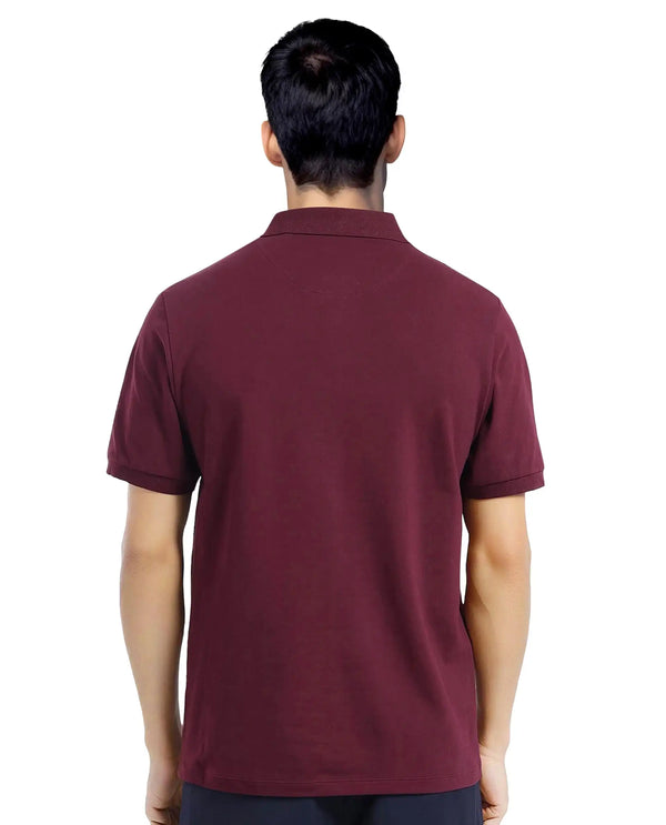 Rare Rabbit Men Mabe Maroon Short Sleeve Regular Collar Silicone Badge Branding Flat Knit Plain Polo