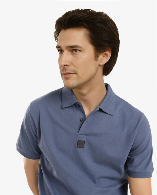 Rare Rabbit Men Mabe Petrol Short Sleeve Regular Collar Silicone Badge Branding Flat Knit Plain Polo