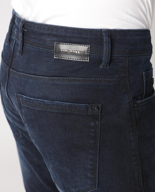 Rare Rabbit Men's Macher Dark Navy Dark Wash Mid-Rise Slim Fit Jeans