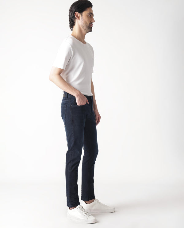 Rare Rabbit Men's Macher Dark Navy Dark Wash Mid-Rise Slim Fit Jeans
