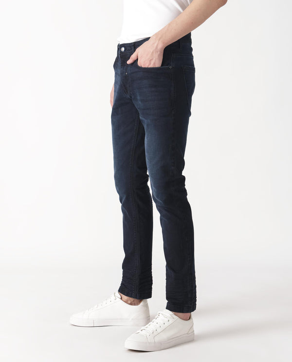 Rare Rabbit Men's Macher Dark Navy Dark Wash Mid-Rise Slim Fit Jeans