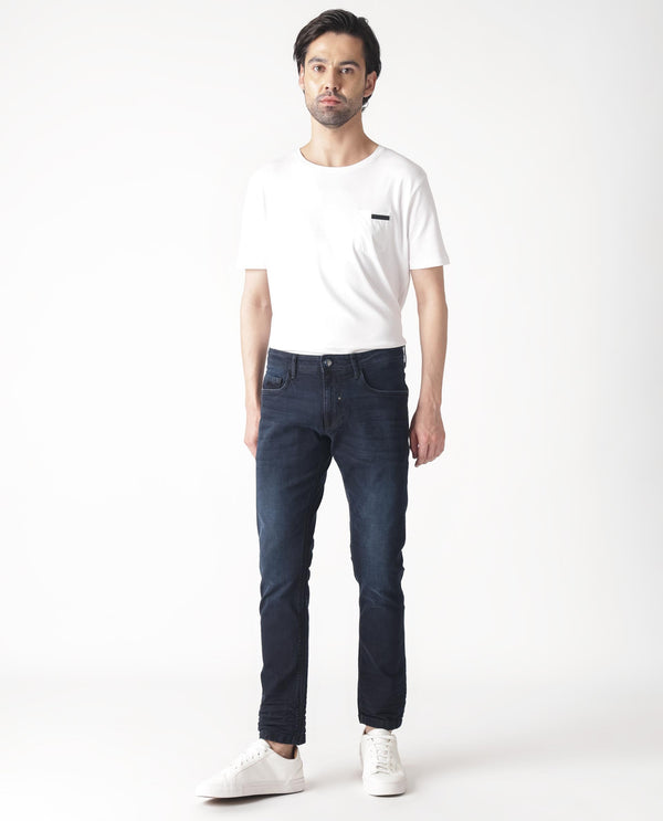 Rare Rabbit Men's Macher Dark Navy Dark Wash Mid-Rise Slim Fit Jeans