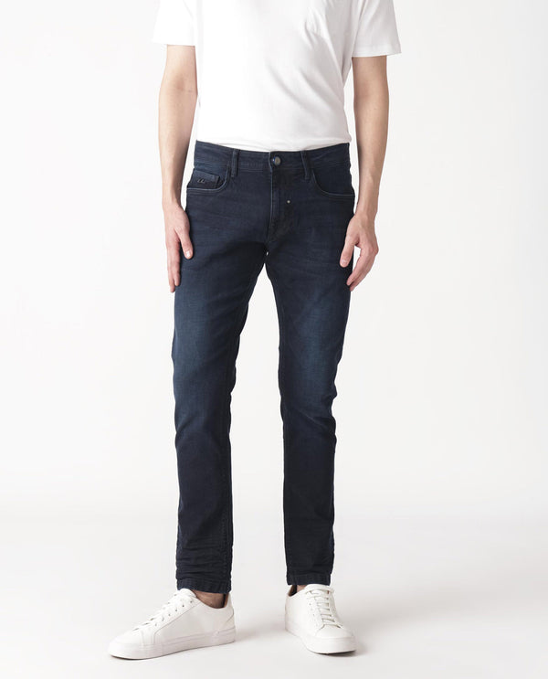 Rare Rabbit Men's Macher Dark Navy Dark Wash Mid-Rise Slim Fit Jeans