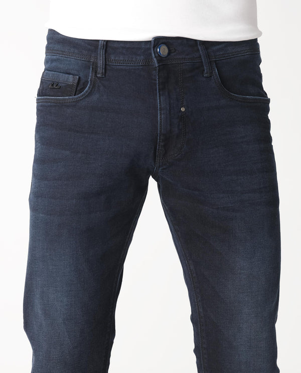 Rare Rabbit Men's Macher Dark Navy Dark Wash Mid-Rise Slim Fit Jeans
